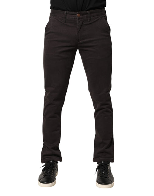 Sun68 Dark Brown Cotton Stretch Skinny Mid Waist Men Trouser Pants