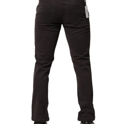Sun68 Dark Brown Cotton Stretch Skinny Mid Waist Men Trouser Pants