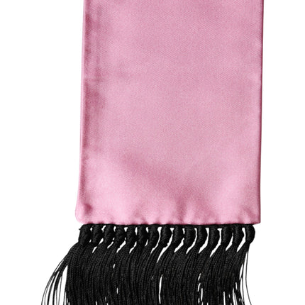 Dolce & Gabbana Pink Silk Fringes Neck Wrap Foulard Scarf
