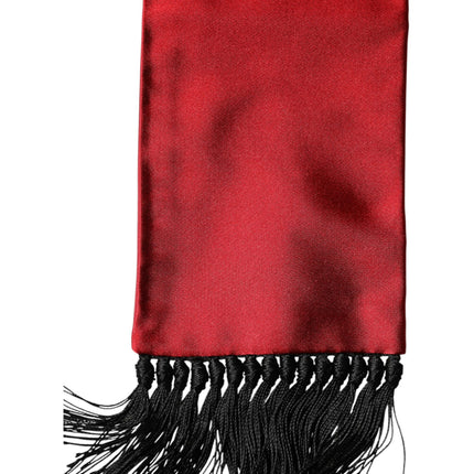 Dolce & Gabbana Red Silk Fringes Neck Wrap Foulard Scarf