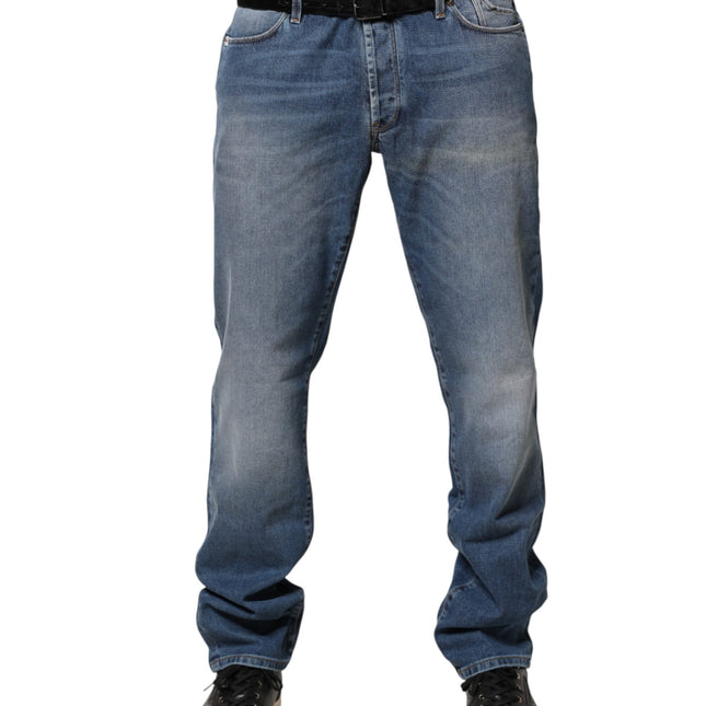 Jeckerson Blue Washed Mid Waist Straight Men Denim Trouser Jeans