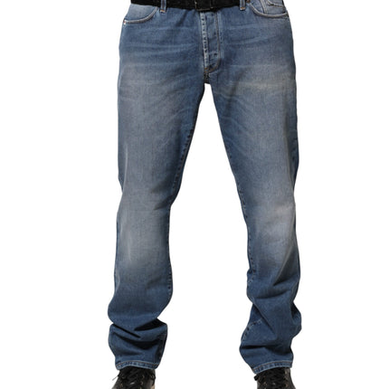 Jeckerson Blue Washed Mid Waist Straight Men Denim Trouser Jeans