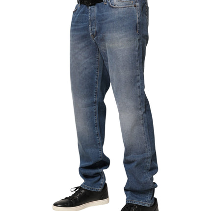 Jeckerson Blue Washed Mid Waist Straight Men Denim Trouser Jeans