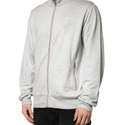 Dolce & Gabbana Light Gray Cotton Zipped Cardigan Sweater