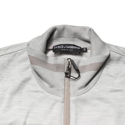 Dolce & Gabbana Light Gray Cotton Zipped Cardigan Sweater