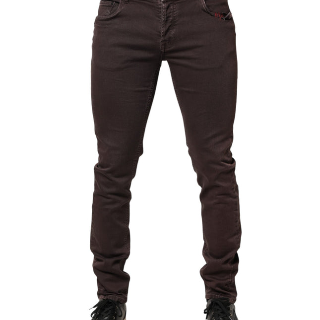 Daniele Alessandrini Brown Cotton Mid Waist Skinny Men Denim Jeans