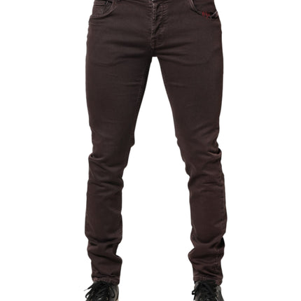 Daniele Alessandrini Brown Cotton Mid Waist Skinny Men Denim Jeans