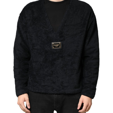Dolce & Gabbana Black Cotton V-Neck Men Sweatshirt Sweater