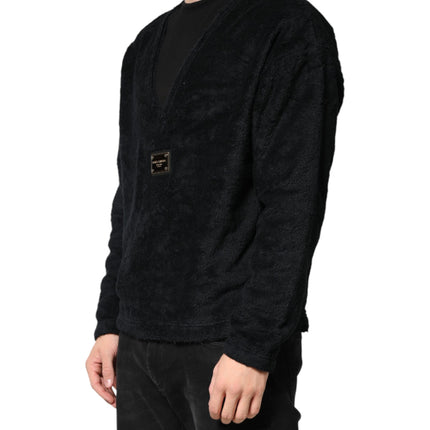 Dolce & Gabbana Black Cotton V-Neck Men Sweatshirt Sweater