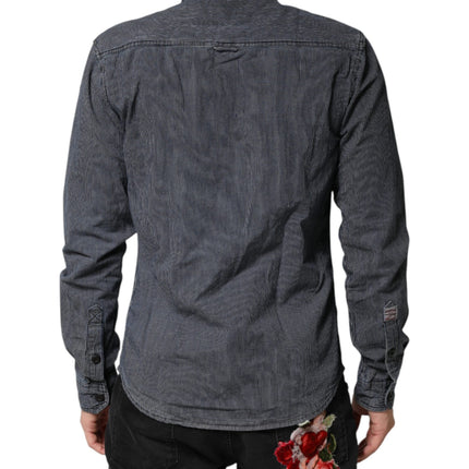 Jack & Jones Blue White Button Down Long Sleeves Men Denim Shirt