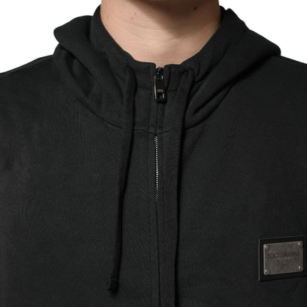 Dolce & Gabbana Black Full Zip Hooded Men Sweatshirt Sweater
