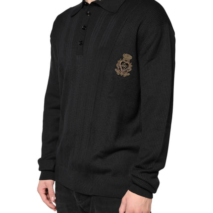 Dolce & Gabbana Black Crest Long Sleeve Men Pullover Sweater