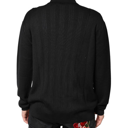 Dolce & Gabbana Black Crest Long Sleeve Men Pullover Sweater