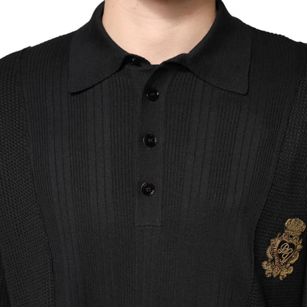 Dolce & Gabbana Black Crest Long Sleeve Men Pullover Sweater