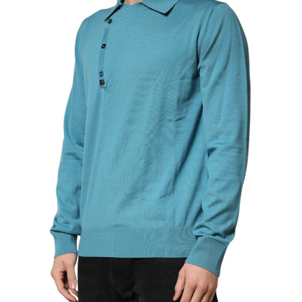 Dolce & Gabbana Teal Wool Collared Polo Pullover Sweater