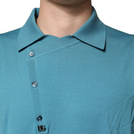 Dolce & Gabbana Teal Wool Collared Polo Pullover Sweater