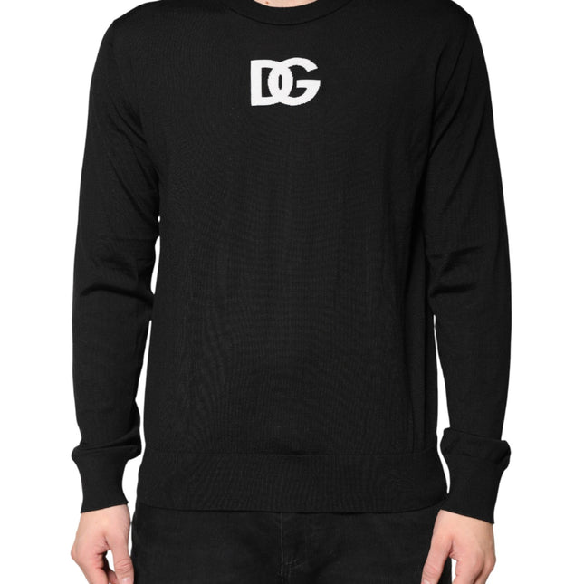 Dolce & Gabbana Black Wool DG Crew Neck Men Pullover Sweater