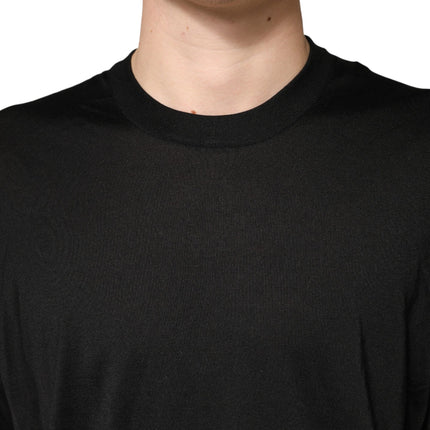 Dolce & Gabbana Black Silk Men Crew Neck Pullover Sweater