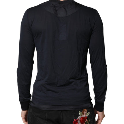 Dolce & Gabbana Dark Blue Cotton Henley Long Sleeves T-Shirt
