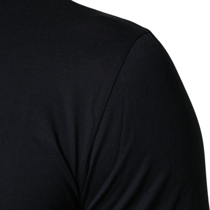 Dolce & Gabbana Dark Blue Cotton Henley Long Sleeves T-Shirt