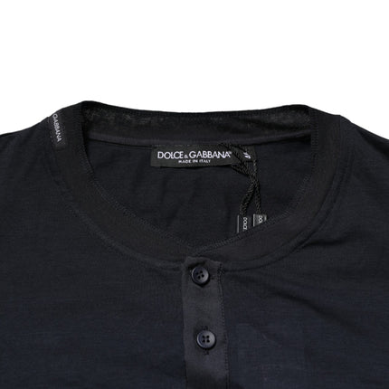 Dolce & Gabbana Dark Blue Cotton Henley Long Sleeves T-Shirt