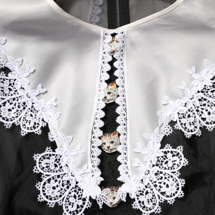 Dolce & Gabbana Black White Silk Macrame Lace Midi Dress