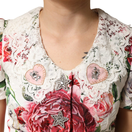 Dolce & Gabbana White Floral Embellished Sheath Mini Dress