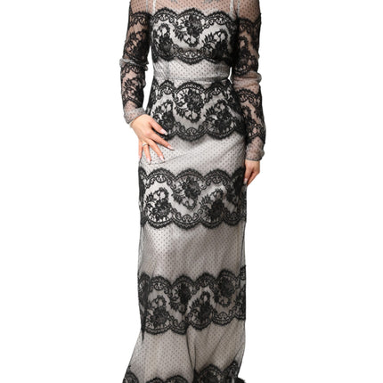 Dolce & Gabbana Black White Lace Silk Blend MaxiSheath Dress