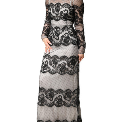 Dolce & Gabbana Black White Lace Silk Blend MaxiSheath Dress