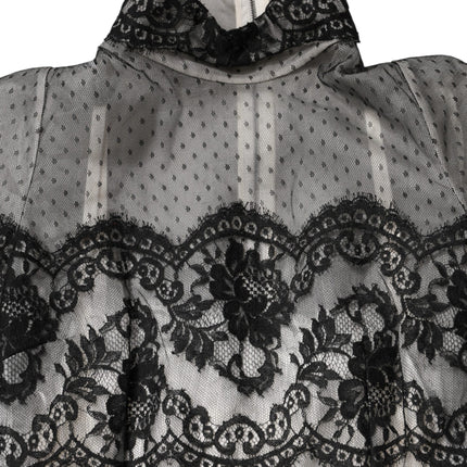 Dolce & Gabbana Black White Lace Silk Blend MaxiSheath Dress