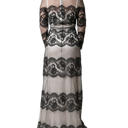 Dolce & Gabbana Black White Lace Silk Blend MaxiSheath Dress