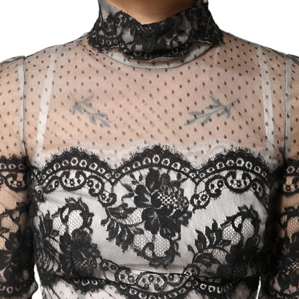 Dolce & Gabbana Black White Lace Silk Blend MaxiSheath Dress