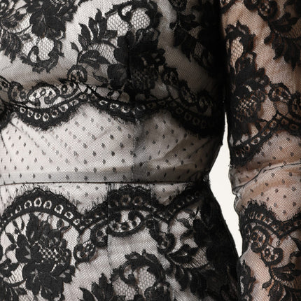 Dolce & Gabbana Black White Lace Silk Blend MaxiSheath Dress