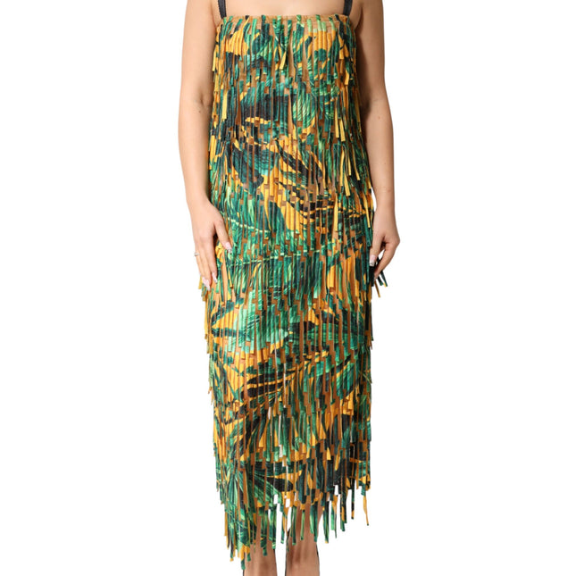 Dolce & Gabbana Multicolor Tropical Print Fringe Maxi Dress