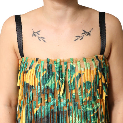 Dolce & Gabbana Multicolor Tropical Print Fringe Maxi Dress
