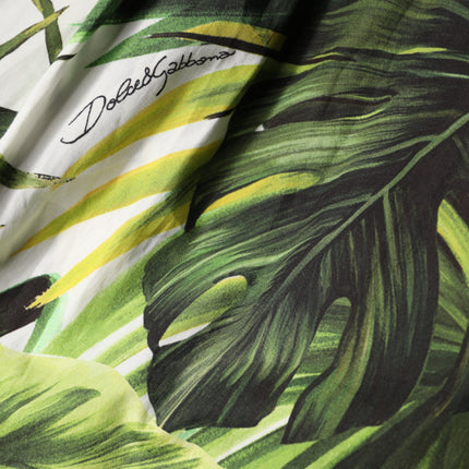 Dolce & Gabbana Green Leaves Print Cotton Halter Midi Dress