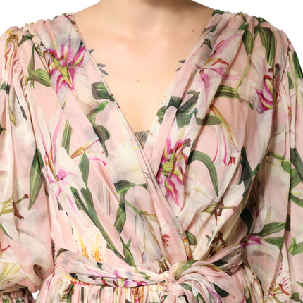 Dolce & Gabbana Pink Lily Print A-line Pleated Maxi Dress