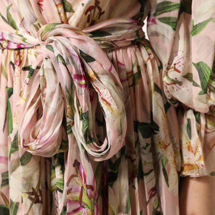 Dolce & Gabbana Pink Lily Print A-line Pleated Maxi Dress