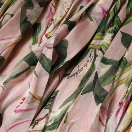 Dolce & Gabbana Pink Lily Print A-line Pleated Maxi Dress