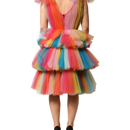 Dolce & Gabbana Multicolor Nylon Tiered Tulle Midi Dress
