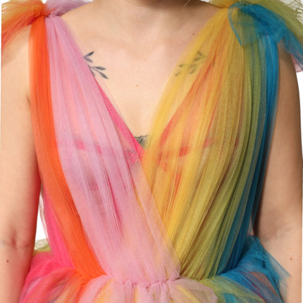 Dolce & Gabbana Multicolor Nylon Tiered Tulle Midi Dress