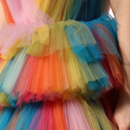 Dolce & Gabbana Multicolor Nylon Tiered Tulle Midi Dress