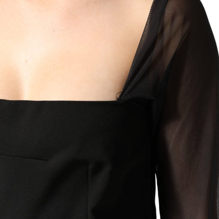 Dolce & Gabbana Black Sheer Yoke Rosette Sheath Midi Dress