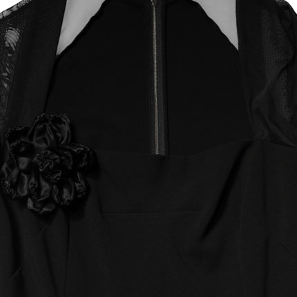 Dolce & Gabbana Black Sheer Yoke Rosette Sheath Midi Dress