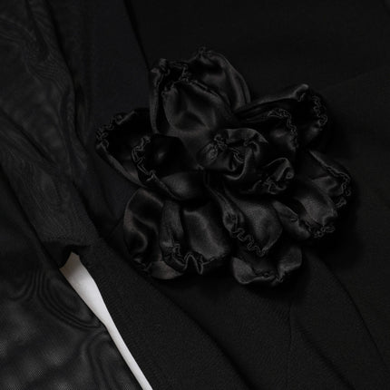 Dolce & Gabbana Black Sheer Yoke Rosette Sheath Midi Dress