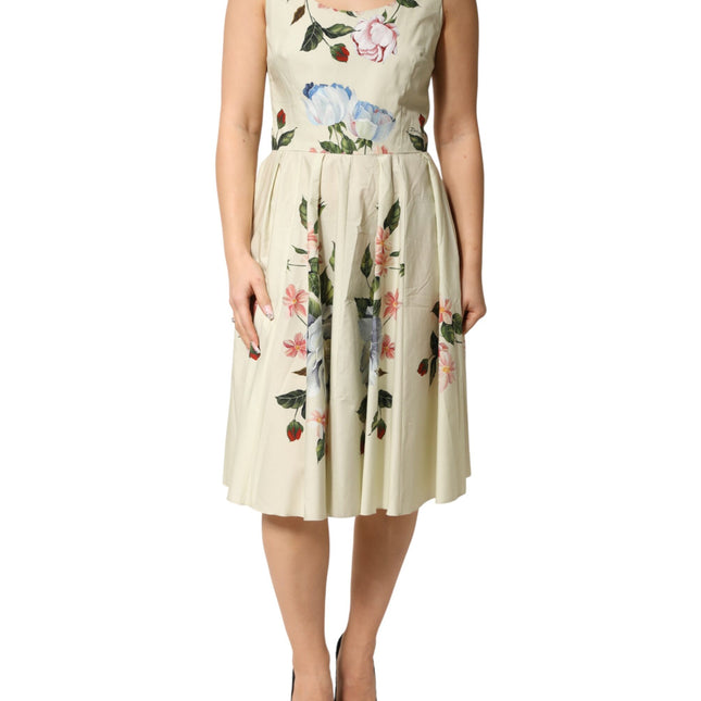 Dolce & Gabbana Beige Floral Sleeveless A-line Dress
