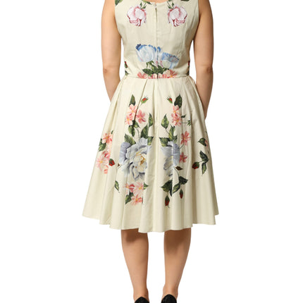 Dolce & Gabbana Beige Floral Sleeveless A-line Dress