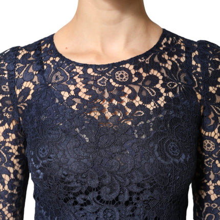Dolce & Gabbana Blue Lace Ruffle A-line Knee Length Dress