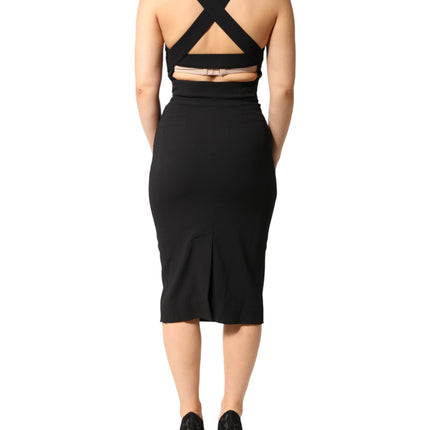 Dolce & Gabbana Black Square Neck Sleeveless Midi Dress