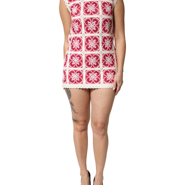 Dolce & Gabbana Multicolor Brick Stitched Crochet Mini Dress